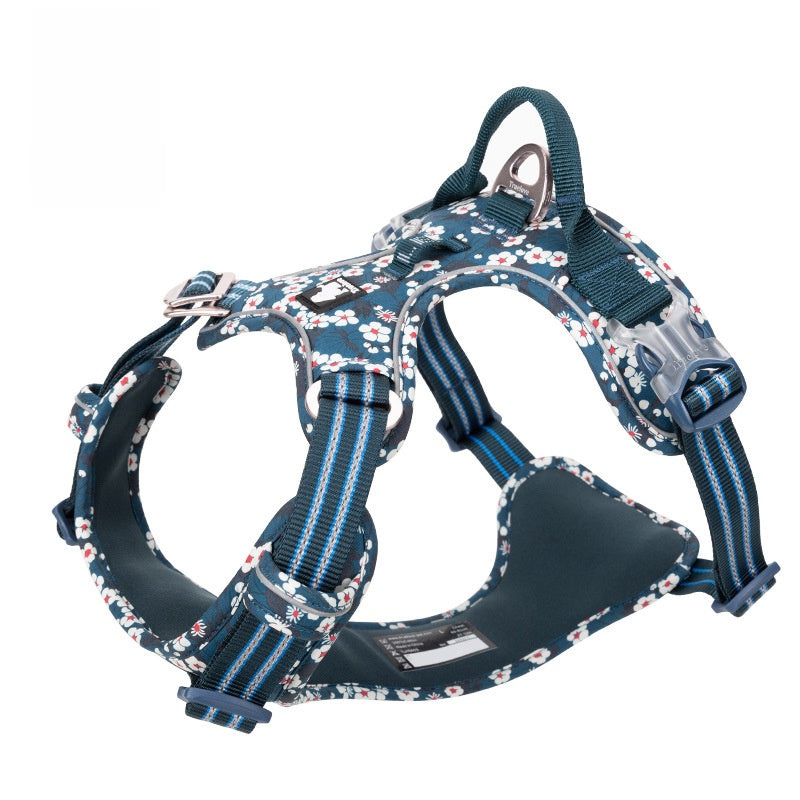 Large dog wearing waterproof harness outdoors — Pawnests